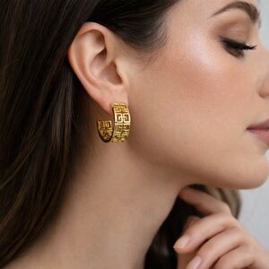 Vintage Givenchy Couture Gold Logo Hoop Earrings